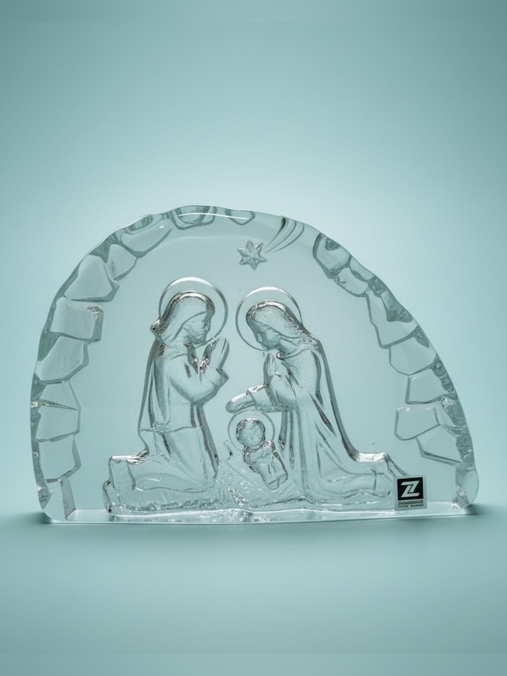 Vintage Poland Zabkowice Crystal Glass Sculpture Holy Family Nativity Figurine